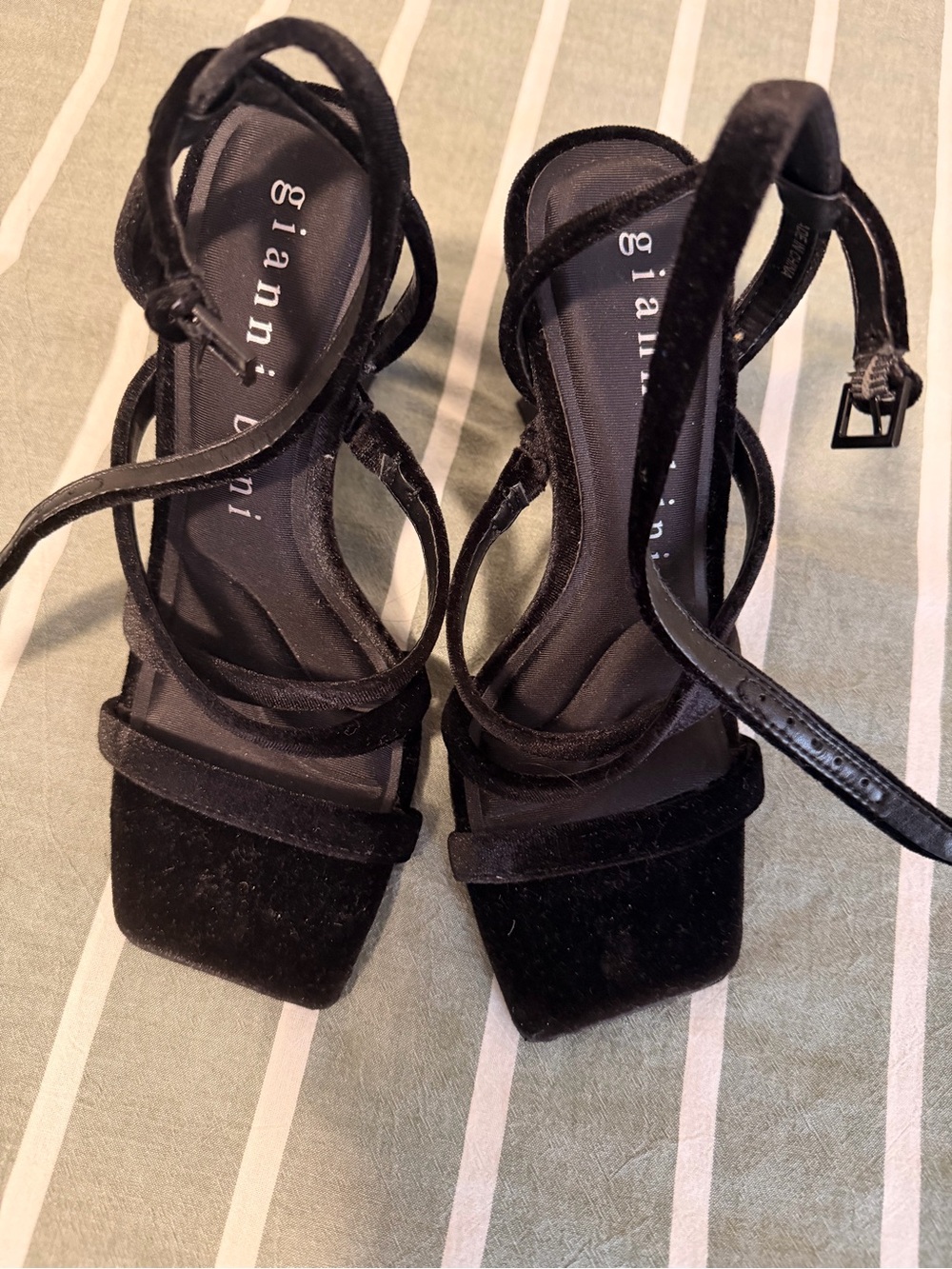 Gianni Bini Black Velvet Strappy Square-Toe Heels